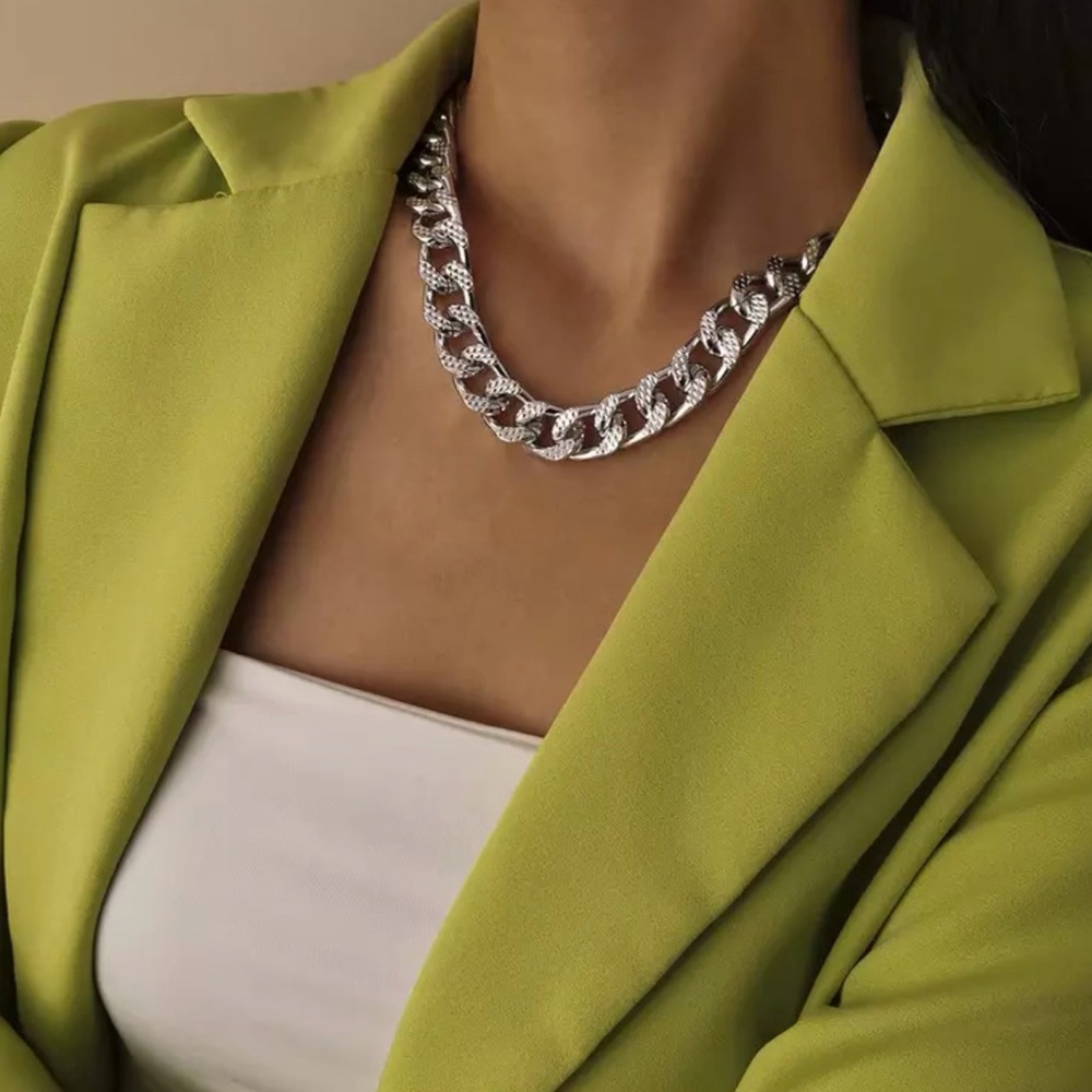 Unisex Silver Cuban Long Chain